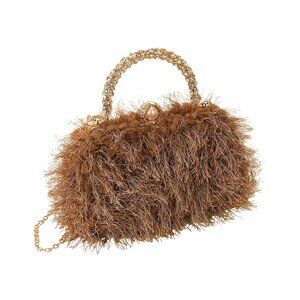 Tigerstars Khaki Feather Embellished Clutch Crossbody Evening Bag